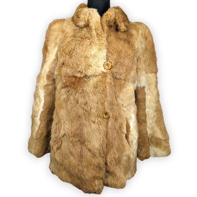 Julian Yard Vintage Tan Brown Button Up Fur Jacket Women Size UK 14