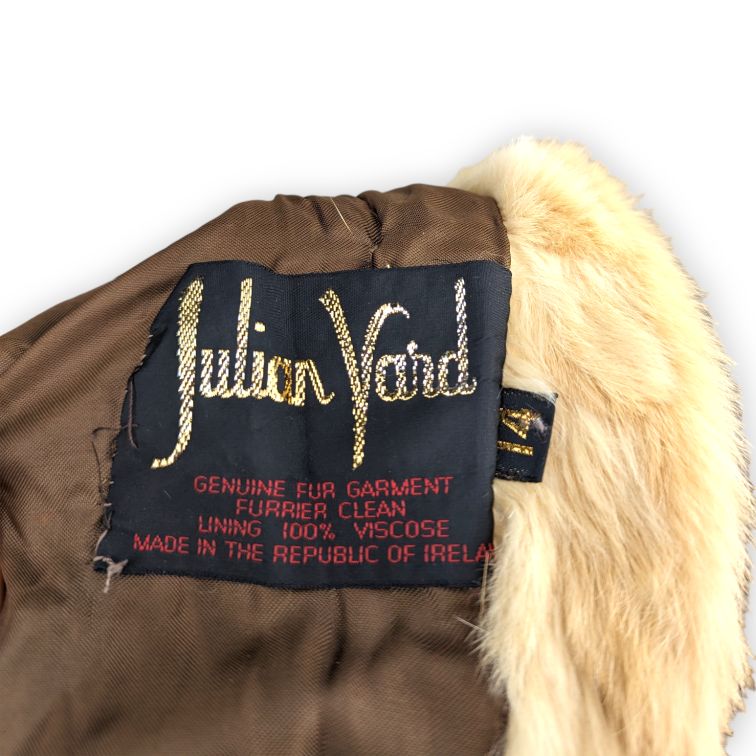 Julian Yard Vintage Tan Brown Button Up Fur Jacket Women Size UK 14