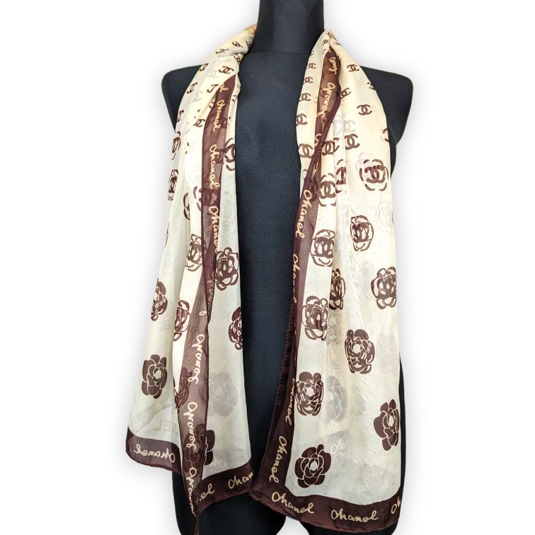 Chanel Vintage White Silk Scarf Women One Size