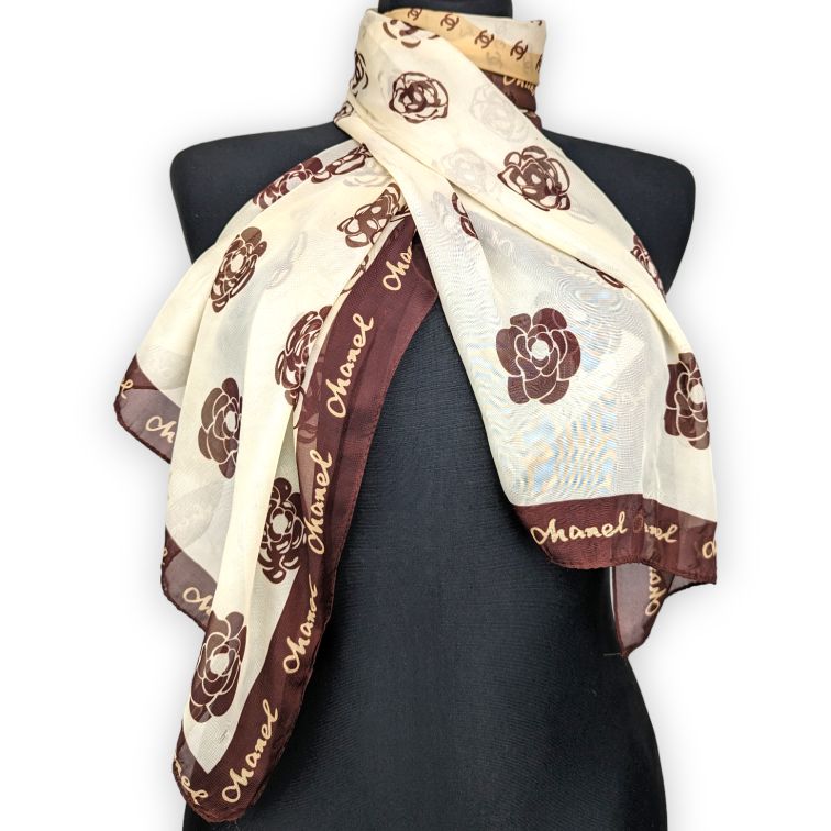 Chanel Vintage White Silk Scarf Women One Size