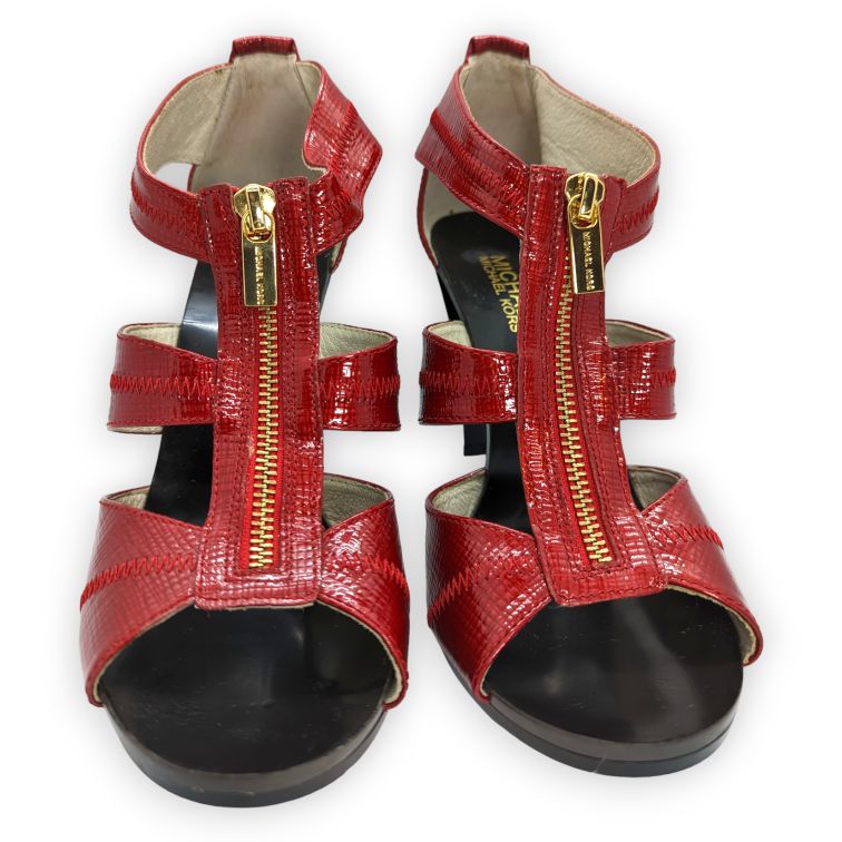 Michael Kors Red Leather Open Toe Strappy Heels Women Size UK 6.5 / EU 40