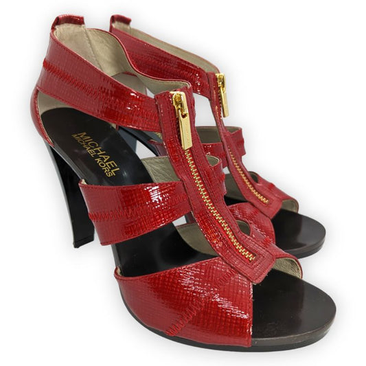 Michael Kors Red Leather Open Toe Strappy Heels Women Size UK 6.5 / EU 40