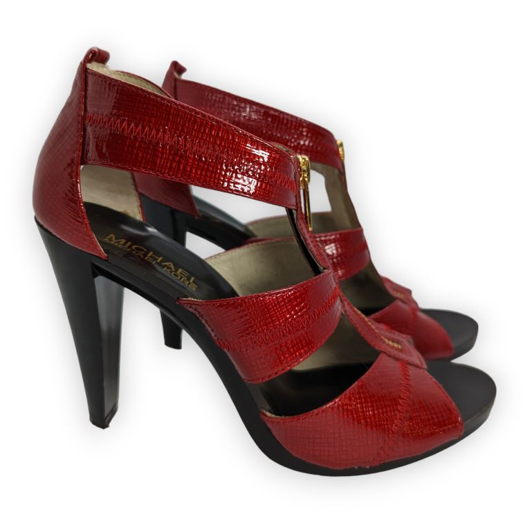 Michael Kors Red Leather Open Toe Strappy Heels Women Size UK 6.5 / EU 40