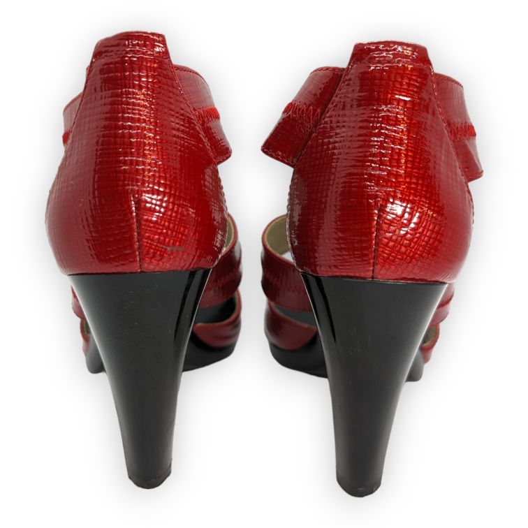 Michael Kors Red Leather Open Toe Strappy Heels Women Size UK 6.5 / EU 40