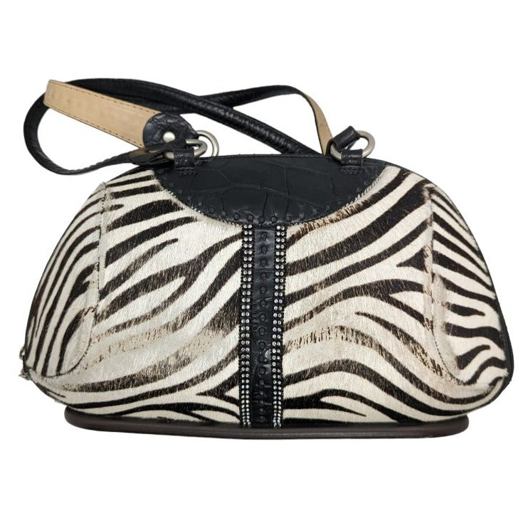 Alaluna Vintage 90's Leather Zebra Print Black White Shoulder Bag Handbag Women