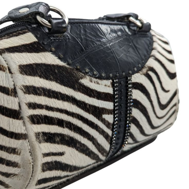 Alaluna Vintage 90's Leather Zebra Print Black White Shoulder Bag Handbag Women