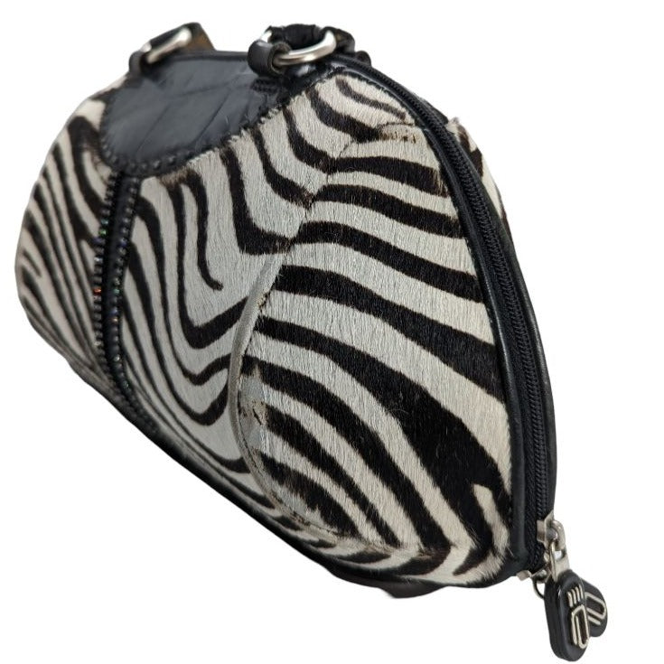 Alaluna Vintage 90's Leather Zebra Print Black White Shoulder Bag Handbag Women