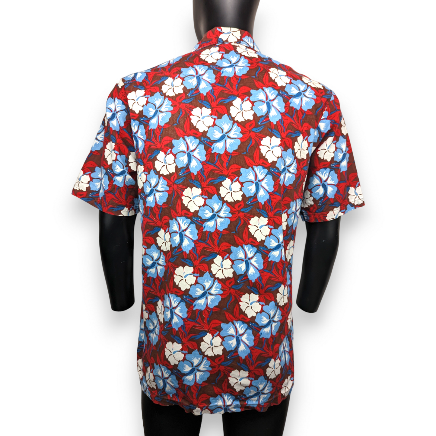 LE FROG Vintage Red Short Sleeve Floral Print Hawaiian Shirt Men Size Medium