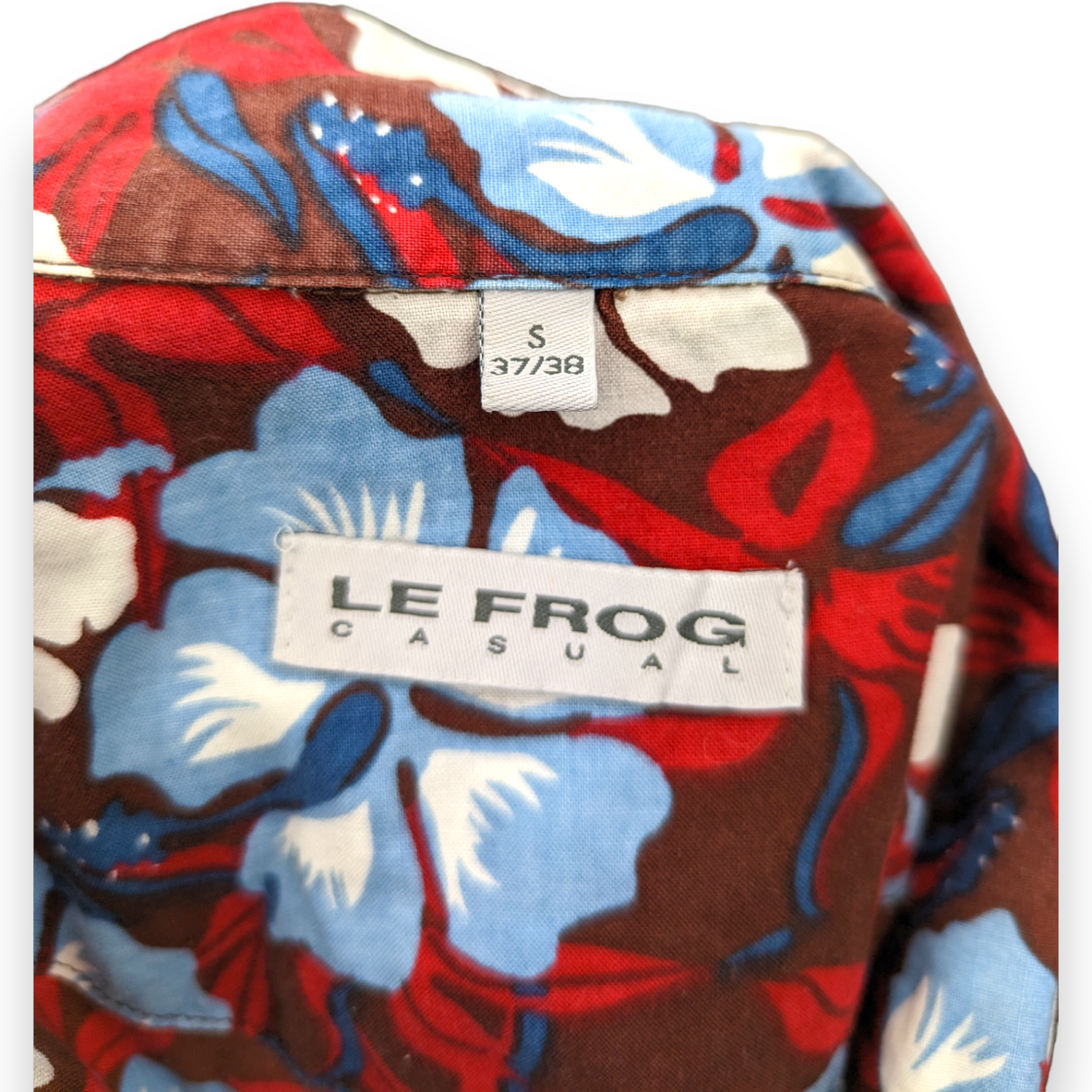 LE FROG Vintage Red Short Sleeve Floral Print Hawaiian Shirt Men Size Medium