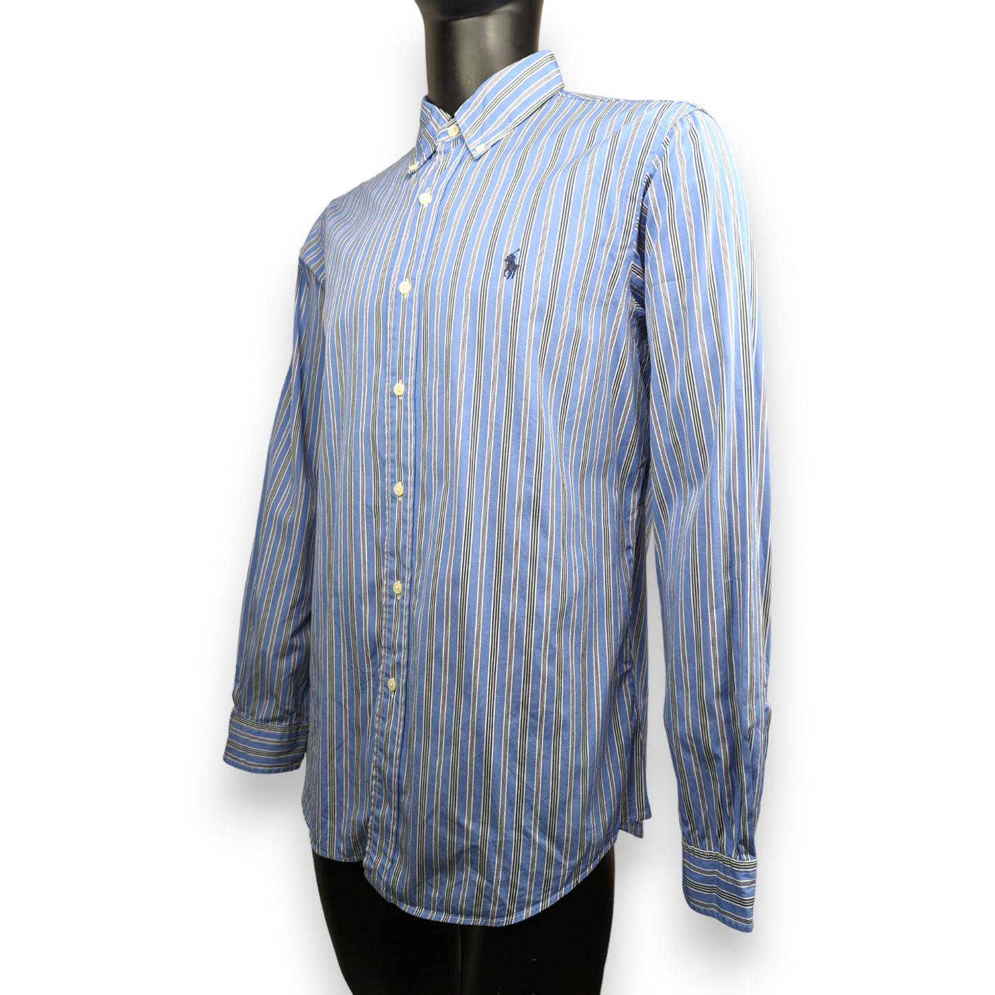 Ralph Lauren Blue Striped Long Sleeve Custom Fit Shirt Men Size Medium