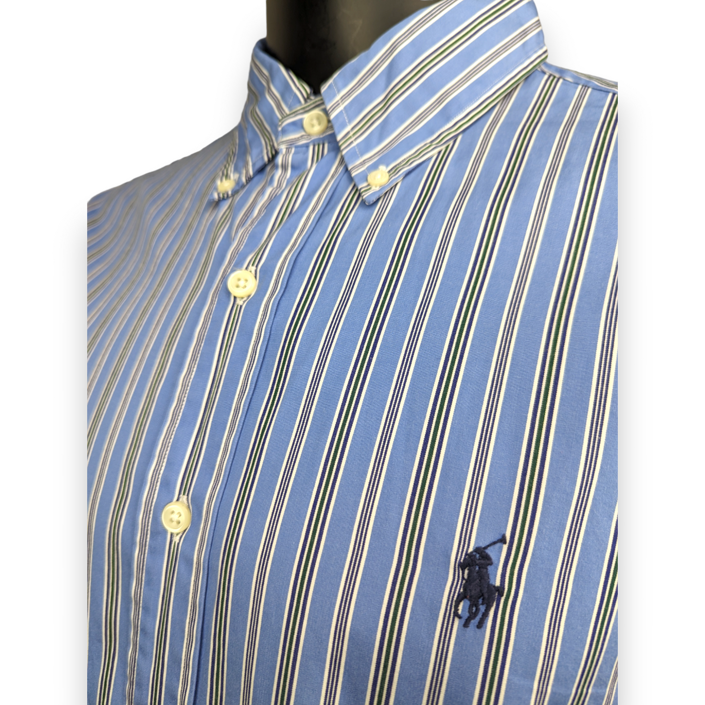 Ralph Lauren Blue Striped Long Sleeve Custom Fit Shirt Men Size Medium
