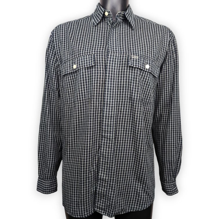 Tommy Jeans Vintage Black Checked Embroidered Long Sleeve Shirt Men Size Medium