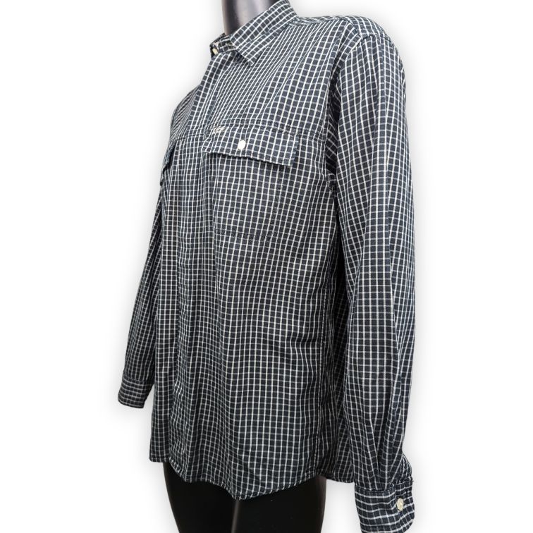 Tommy Jeans Vintage Black Checked Embroidered Long Sleeve Shirt Men Size Medium