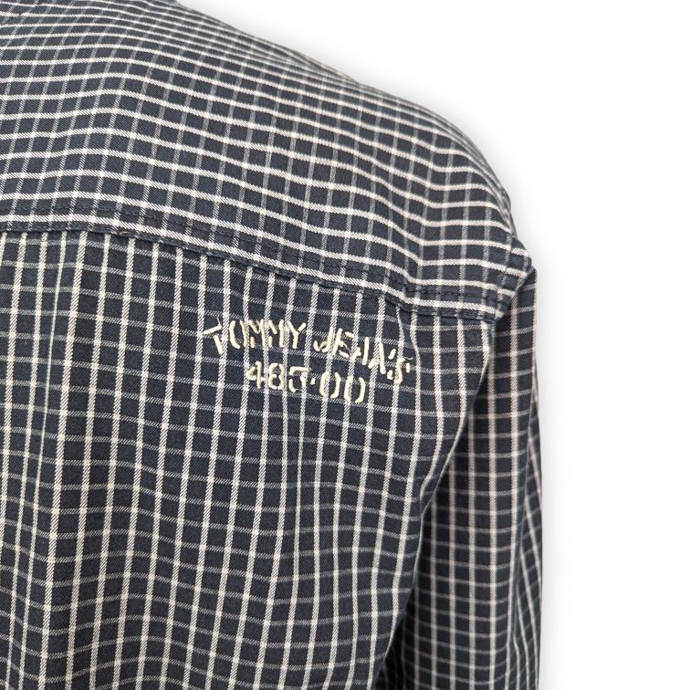 Tommy Jeans Vintage Black Checked Embroidered Long Sleeve Shirt Men Size Medium