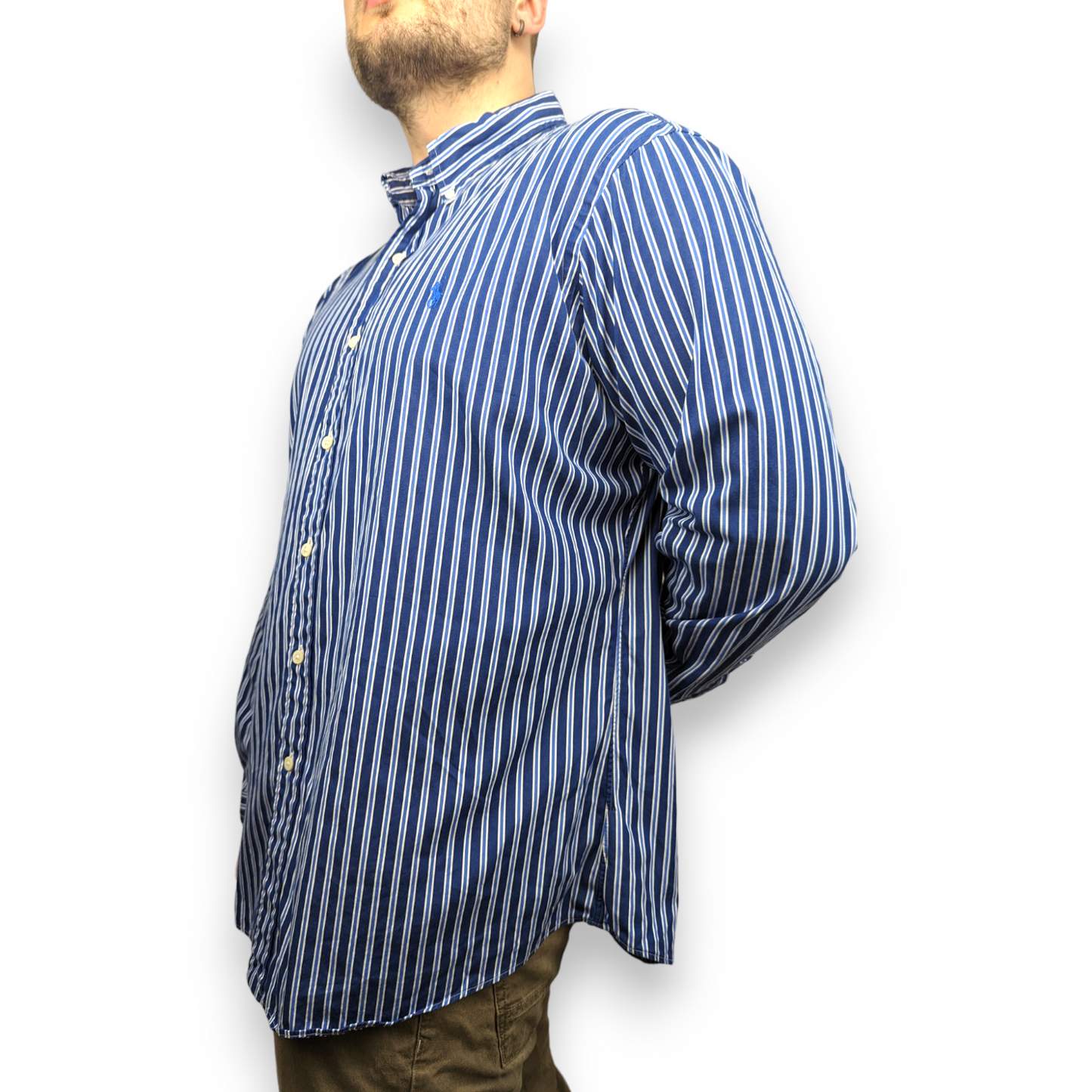 Polo Ralph Lauren Vintage Blue Striped Long Sleeve Shirt Men Size XL