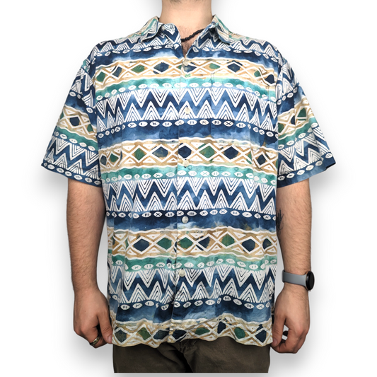 R&Y Sport Vintage Multicolour Short Sleeve Hawaiian Shirt Men Size Large