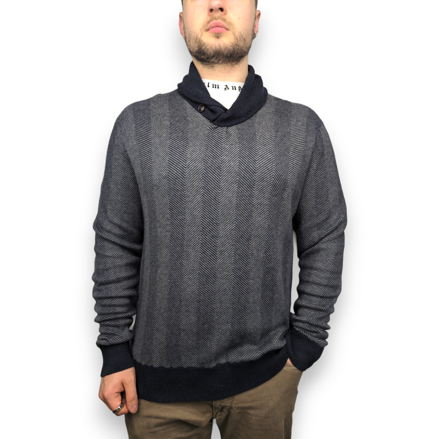 Tommy Hilfiger Grey Shawl Neck Pullover Jumper Men Size XL