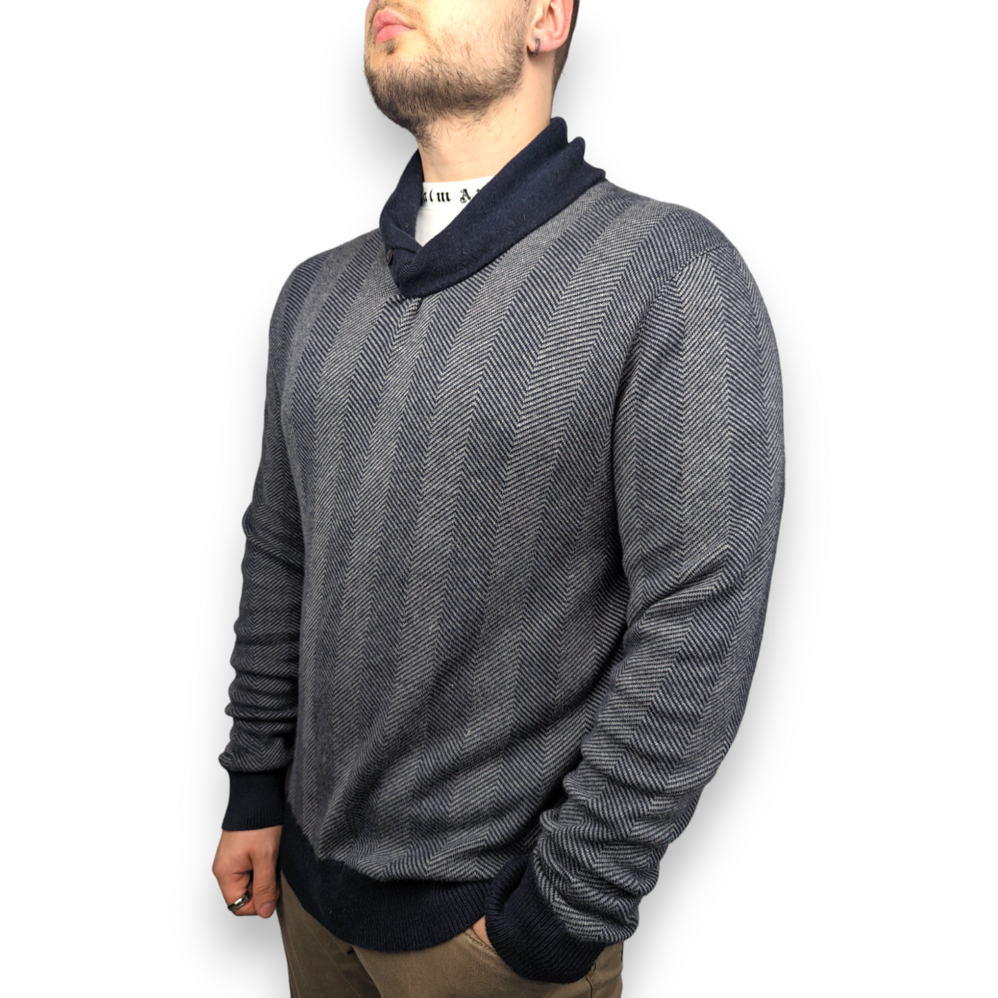 Tommy Hilfiger Grey Shawl Neck Pullover Jumper Men Size XL