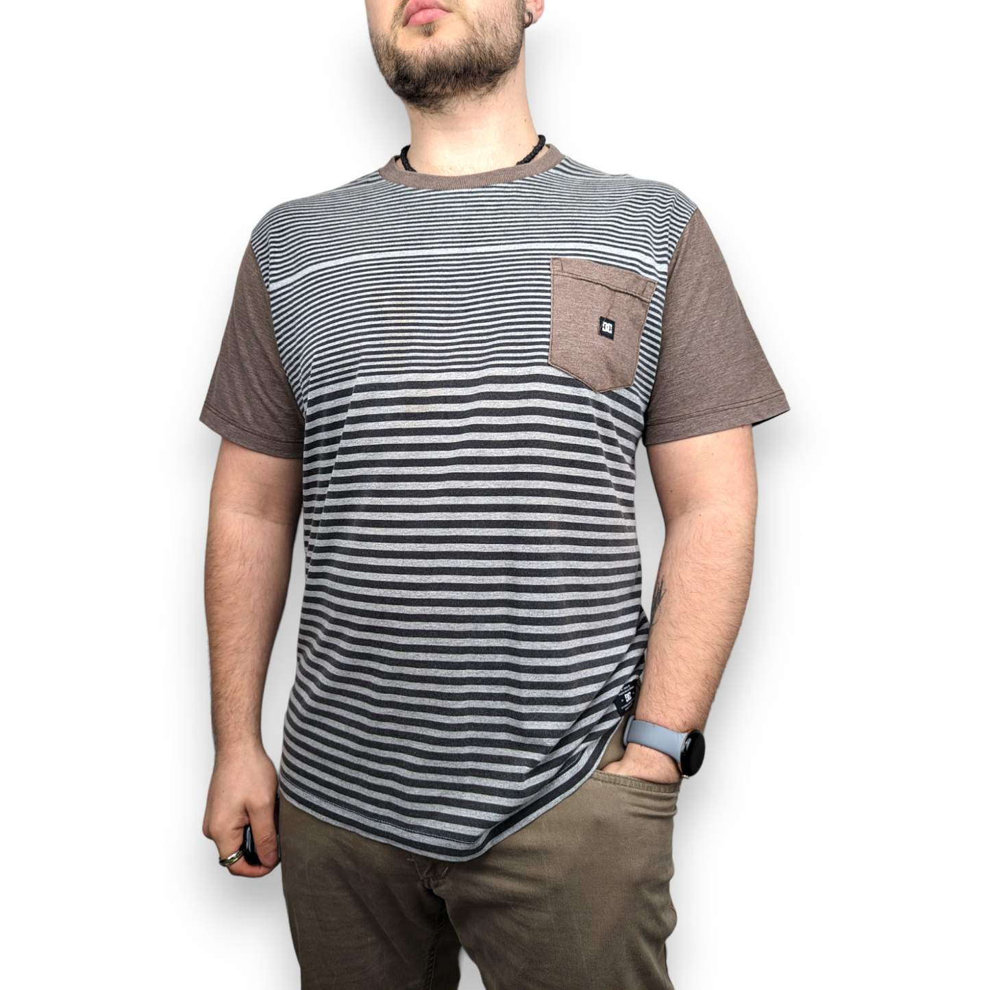 Dolce & Gabbana Grey Stripped Short Sleeve T-shirt Men Size Medium