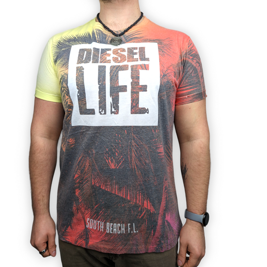 Diesel Life South Beach F.L. Multicolour Palm Tree Print T-shirt Men Large