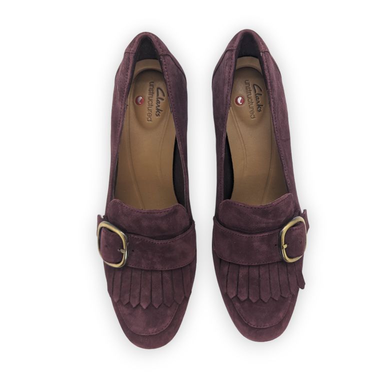 Clarks Un Cosmo Go Burgundy Suede Leather Pump Court Heels Women UK 4