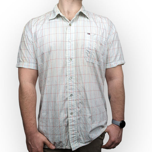 Tommy Hilfiger Vintage White Cotton Checked Short Sleeve Shirt Men 2XL