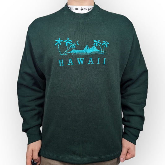 Pro Player Vintage Hawaii Embroidered Green Crew Neck Sweatshirt Men Size Large
