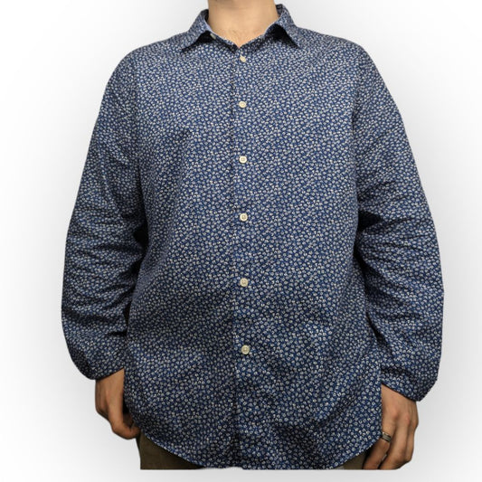 Nautica Vintage Blue Floral Pattern Long Sleeve Casual Shirt Men Size XL