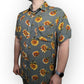 Fashion Vintage Grey Sunflower Print Short Sleeve Casual Shirt Men Size Large