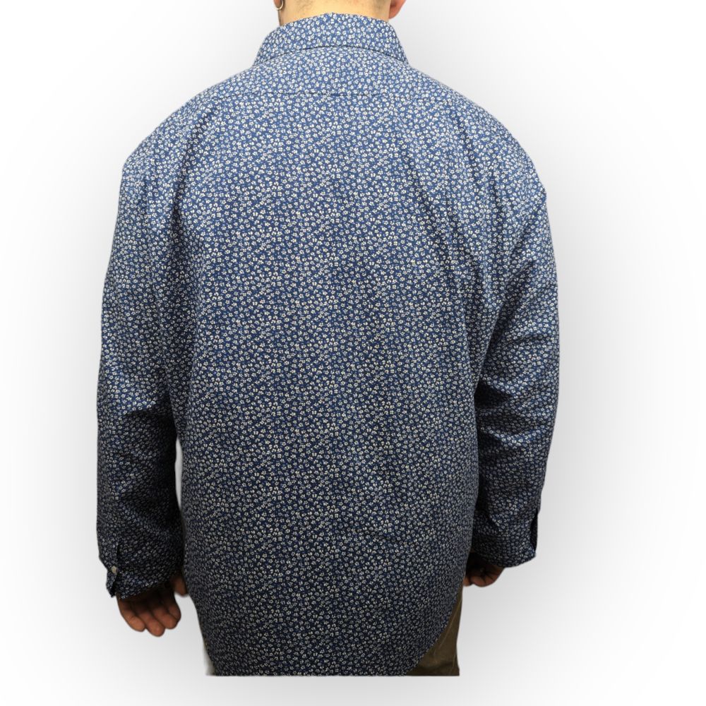 Nautica Vintage Blue Floral Pattern Long Sleeve Casual Shirt Men Size XL