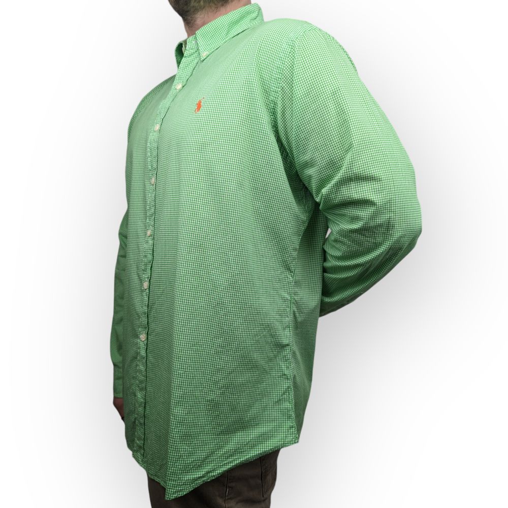 Ralph Lauren Green Long Sleeve Gingham Dress Shirt Men Size XL