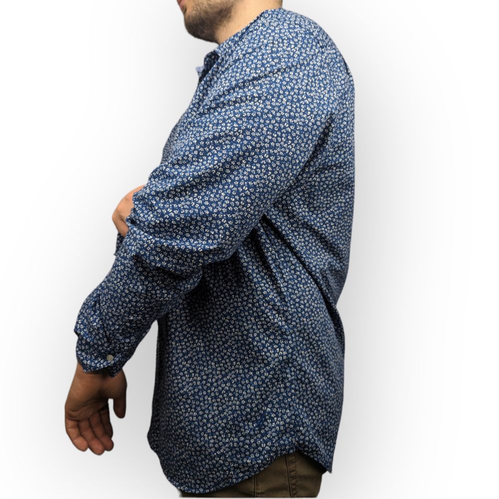 Nautica Vintage Blue Floral Pattern Long Sleeve Casual Shirt Men Size XL