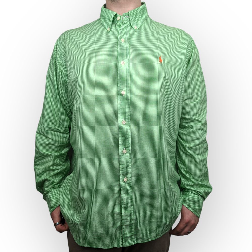 Ralph Lauren Green Long Sleeve Gingham Dress Shirt Men Size XL