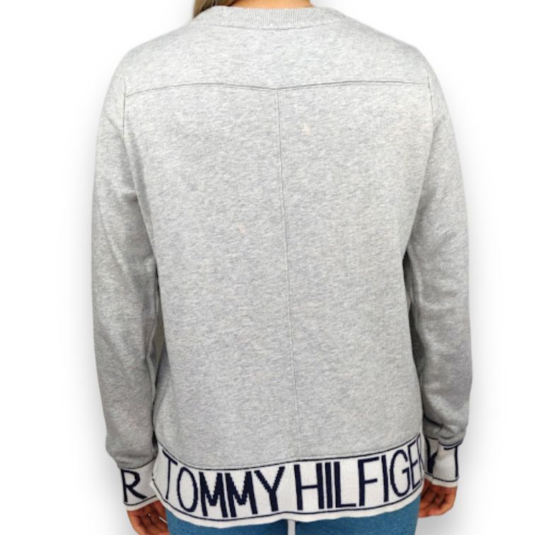 Tommy Hilfiger Grey Rare Embroidered Pullover Sweatshirt Women Size Small