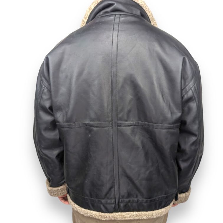 Dapa Black leather jacket fur lined Men Size Medium