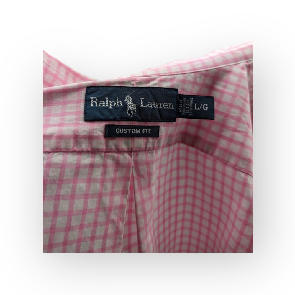 Ralph Lauren Pink & White Gingham Check Long Sleeve Shirt Men Size Large