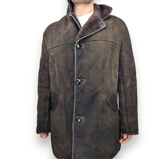Nurseys Vintage Brown Button Fur Lined Suede Leather Jacket Coat Men Size Large