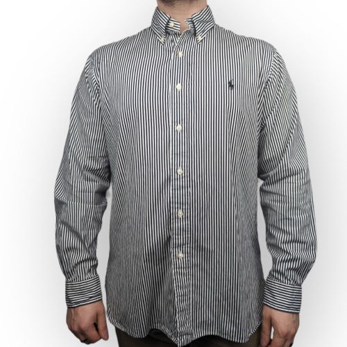 Ralph Lauren White Striped Long Sleeve Cotton Dress Shirt Men Size Large