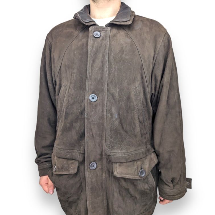 Kartel Vintage Brown Button Up Suede Leather Jacket Coat Men Size XL