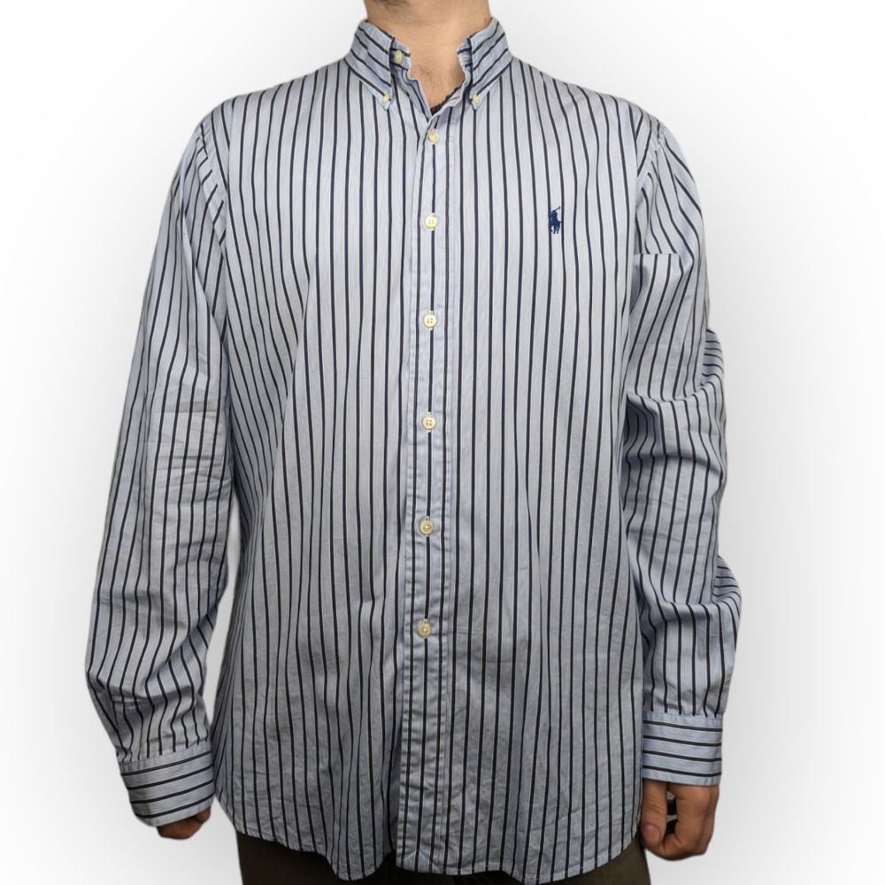 Ralph Lauren Blue Striped Long Sleeve Cotton Shirt Men Size XL