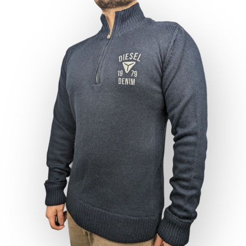 Diesel Jeans Vintage Navy Half-Zip Long Sleeve Jumper Men Size Large