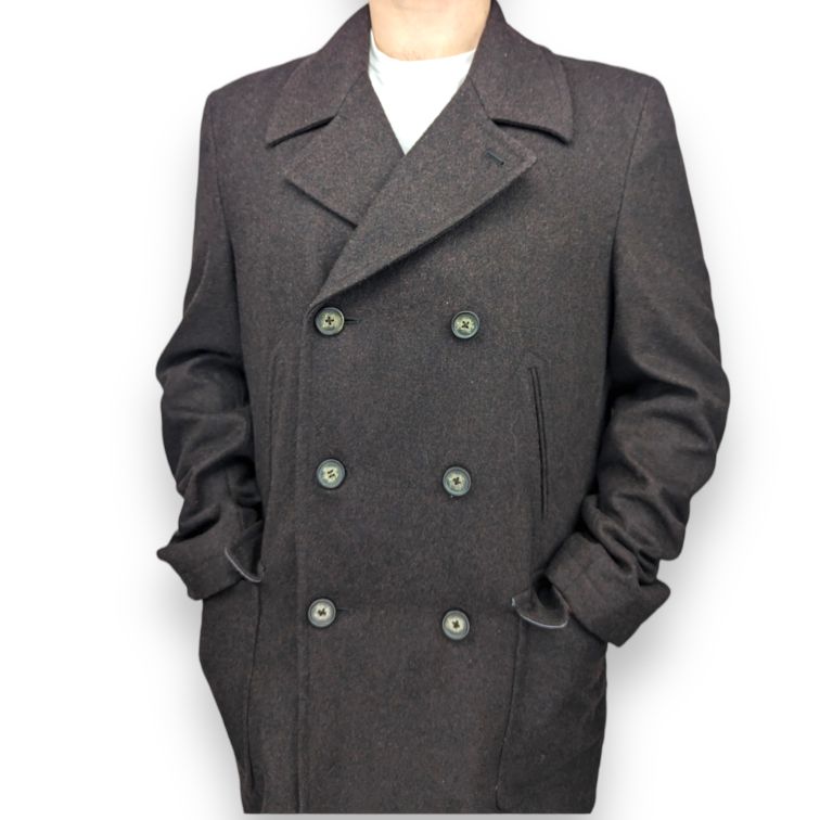 Vedoneire Vintage Brown Button Long Wool Pea Coat Men Size Large