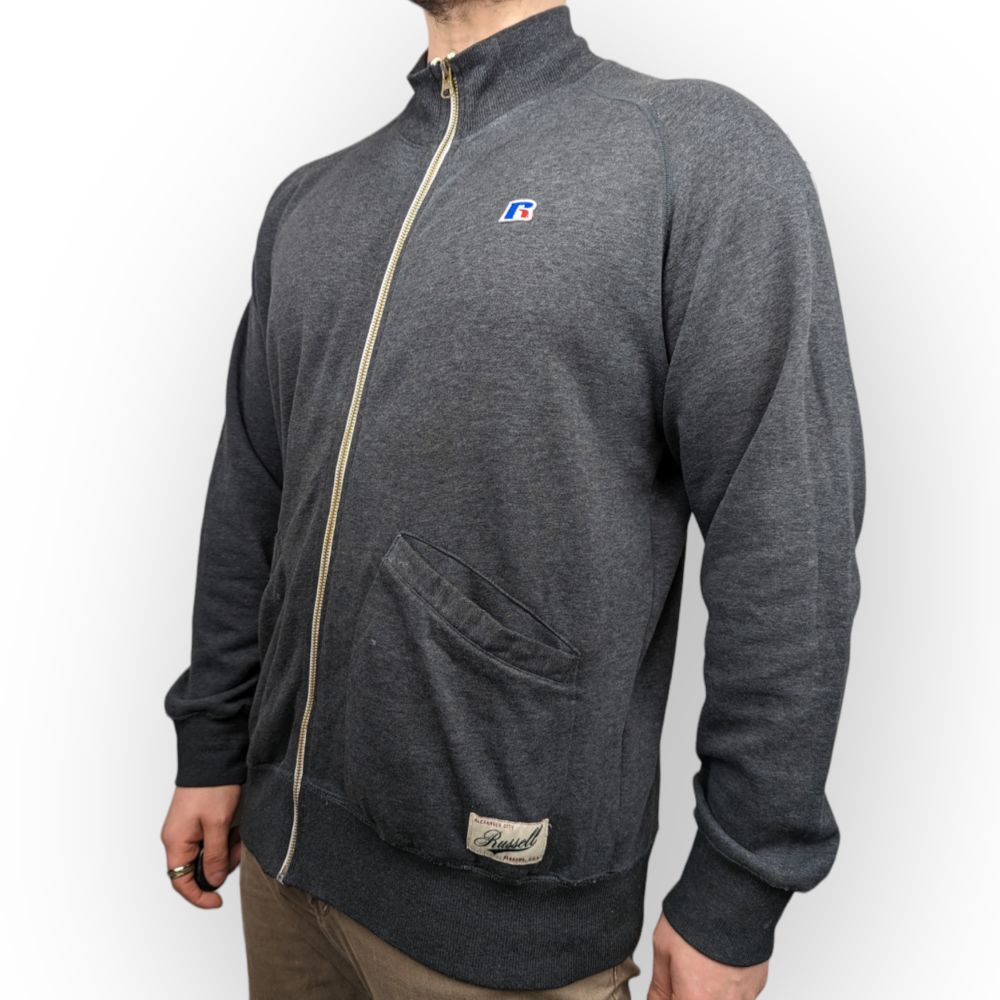 Russell Athletic Grey Tailored Fit Full-Zip Sweatshirt Men Size Large