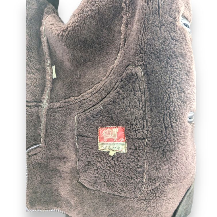 Nurseys Vintage Brown Button Fur Lined Suede Leather Jacket Coat Men Size Large