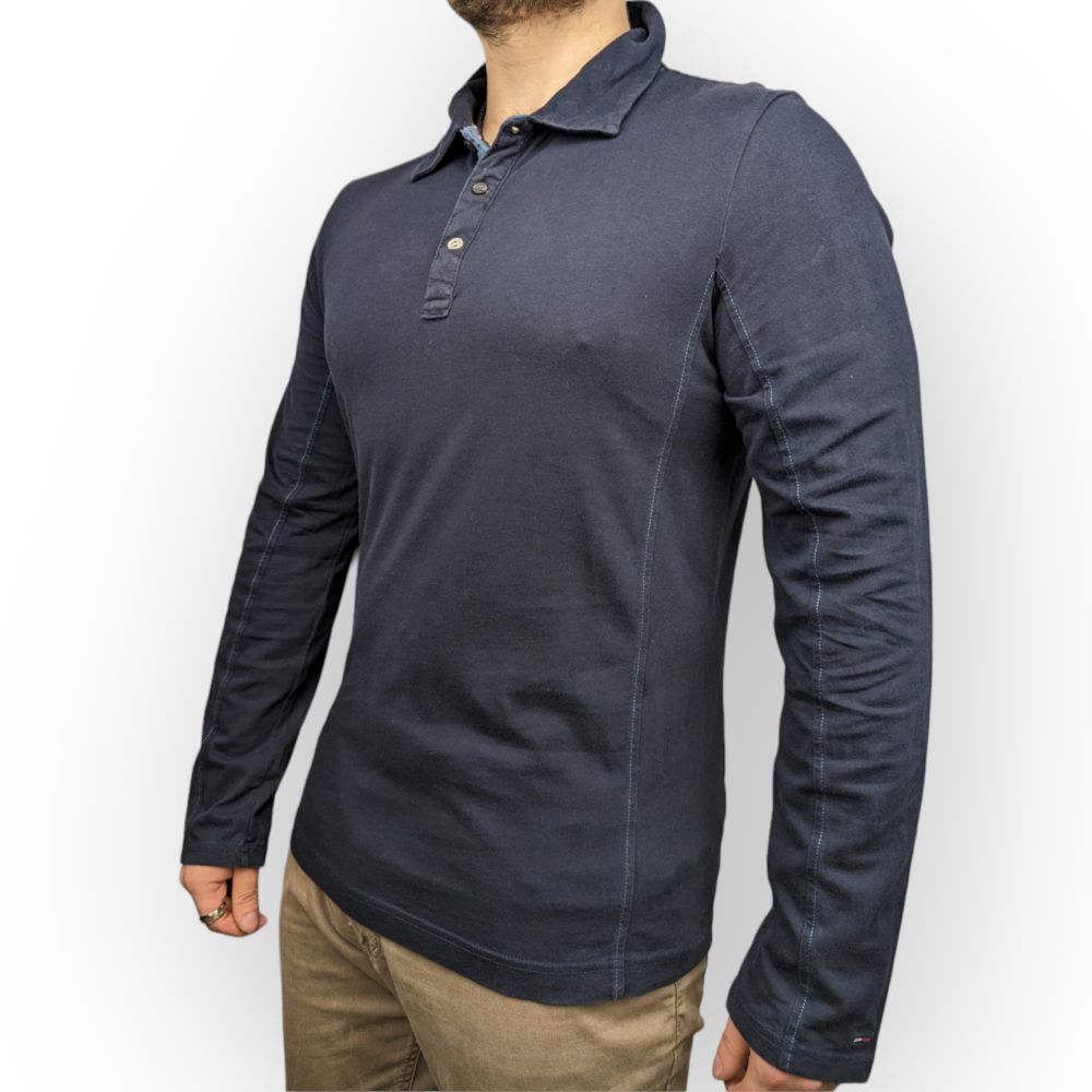 Tommy Hilfiger Vintage Navy Long Sleeve Polo Shirt Men Size XL