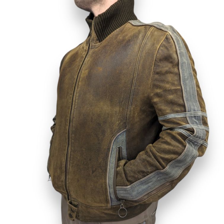020 Vintage Brown Leather Bomber Jacket Men Size Large
