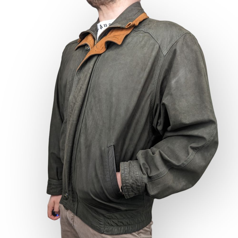 Vera Pelle Italian Vintage Green Soft Leather Jacket Men Size XL