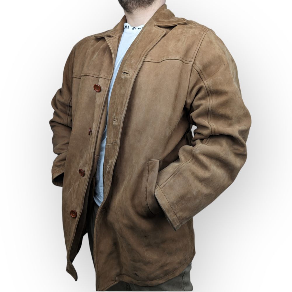 Mission Vintage Brown Button Up Suede Leather Jacket Coat Men Large