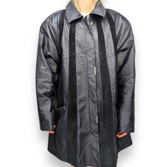 Giorgio Mobiani Vintage Black Leather Trench Coat Women Size UK 14