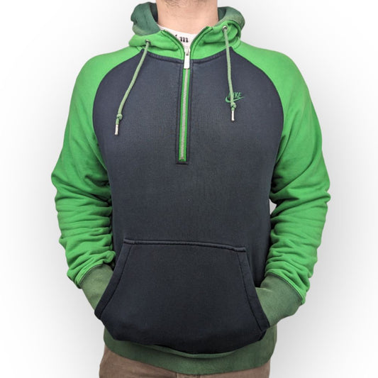 Nike Vintage Black Green Half-zip Pullover Hoodie Men Size Medium